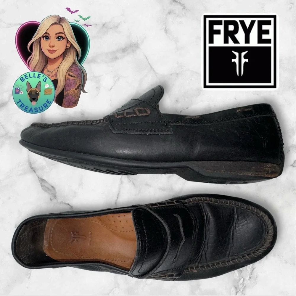 Frye Mens 10 Lewis Loafer Black Oiled Leather Slip-On Driving Shoes 3480267-BLK